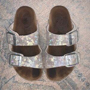 Birkenstock Kids Silver Glitter Sandals